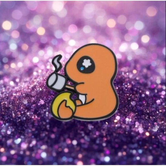 Pokemon Other - Kawaii Charmander Roasting Marshmallow Pokémon Enamel Pin - Irresistibly Cute!